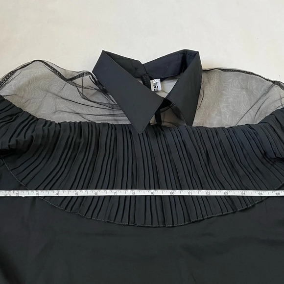 Turn-Down Collar Long Sleeve Pleated Shoulder Blouse XL Black (run Small Like S) - Picture 7 of 8